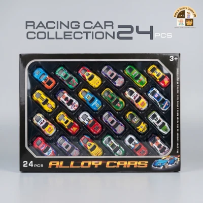 24 pcs Mini Cartoon Alloy Car Model Set with Storage Box